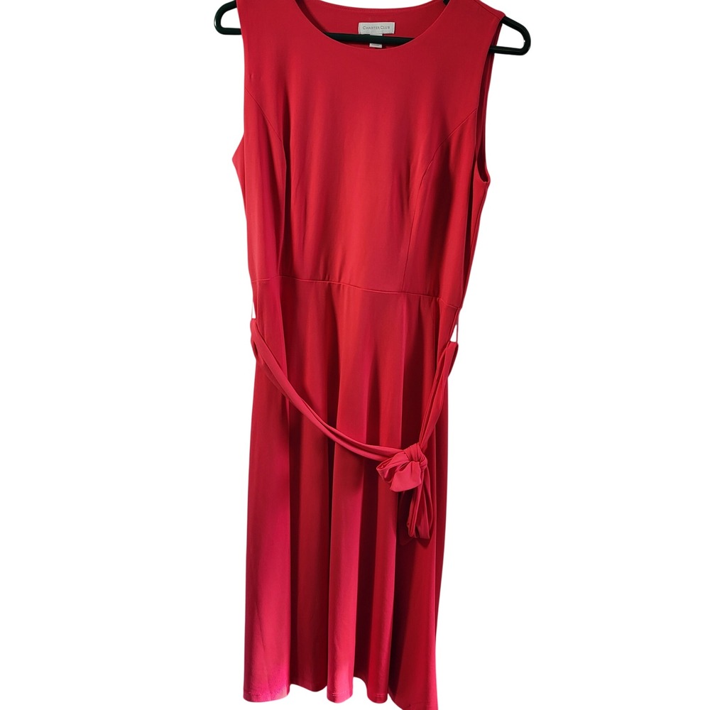 Charter Club Coral Red Sleeveless Belted Midi Dress PM